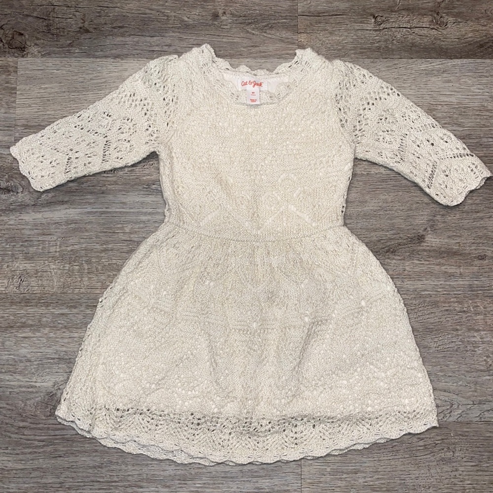 Cat & Jack knit sweater dress cream color gently used 2T